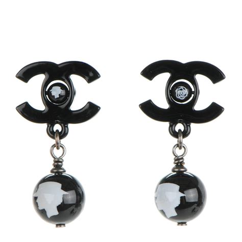 chanel black beaded cc logo earring